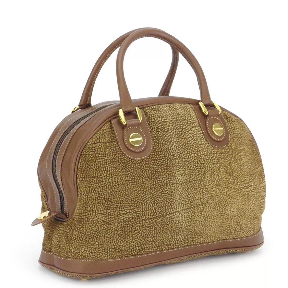 BORBONESE handbag quail pattern beige suede ?~ leather Authentic